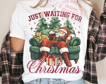 Retro Santa Cat Christmas Jumper PNG, Sleepy Santa Design (Digital Download)
