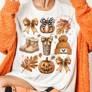 Retro Fall Pumpkin Bow PNG, Retro Fall Basics Png, Fall Coquette Bow PNG, Fall Shirt Png, Autumn Girly Png, Girl Autumn Png download