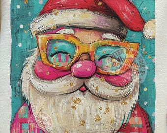 Preppy Santa Claus PNG: Glitter Christmas Design (Digital Download)