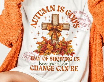 Autumn Christian PNG: Retro Fall Cross Design (Digital Download)