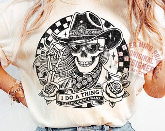 Funny Skeleton Cowgirl PNG: Retro Western Design (Digital Download)
