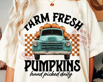 Boerderij verse pompoenen png, retro herfst png, herfst vibes png, retro herfst pompoenen sublimatie png, herfstshirt print png, png-bestanden