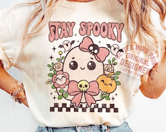 Stay Spooky Ghost PNG: Coquette Halloween Sublimation Design (Digital Download)