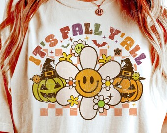 Retro Fall Y'all PNG: Groovy Halloween Shirt Design (Digital Download)