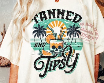Tanned and Tipsy Trendy Summer PNG Beach Vibes Png Retro Summer Sublimation Design Summer Vibes  Png Sublimation Design