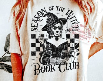 Witch Book Club PNG: Vintage Halloween Design (Digital Download)