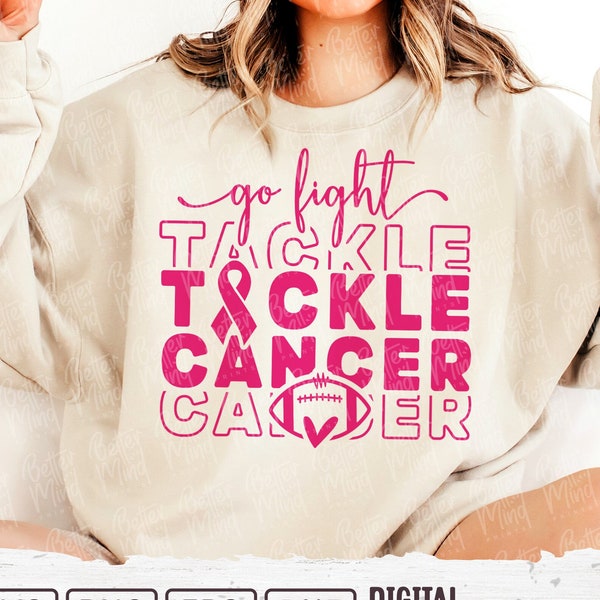 Go Fight Tackle Cancer SVG, PNG, Breast Cancer Awareness Svg, Fight Cancer Svg, Tackle Breast Cancer Svg, Football Cancer Svg