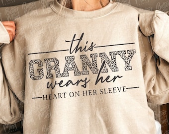Leopard Granny Heart Sleeve Design SVG PNG, Grandma Gift (Digital Download)