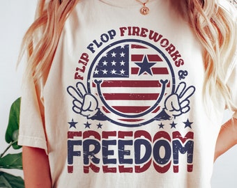 Flip Flops Fireworks and Freedom SVG PNG, Usa Flag Svg, 4th Of July Svg, Independence Day Svg, USA Smile Face Svg, Digital Download
