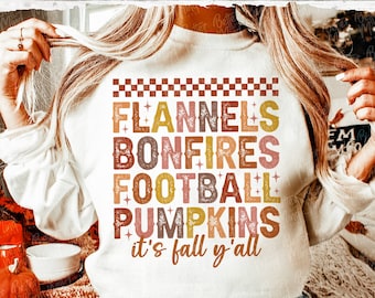 Es ist Herbst Sie PNG, Flanell Lagerfeuer Fußball Kürbisse, Grunge Retro Herbst Sublimation, Herbst, Thanksgiving Shirt PNG