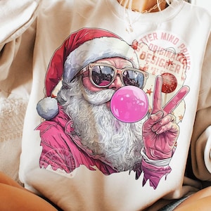 Retro Santa Christmas Blowing Bubble PNG, Funny Santa With Sunglasses Xmas, Vintage Merry Christmas PNG, Holiday Sublimation Design Download