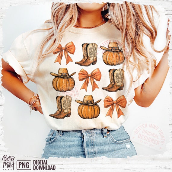 Western Fall PNG: Cowgirl Pumpkin, Bow Design (Digital Download)