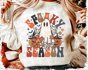 Floral Halloween Ghost PNG: Retro Groovy Fall Design (Digital Download)