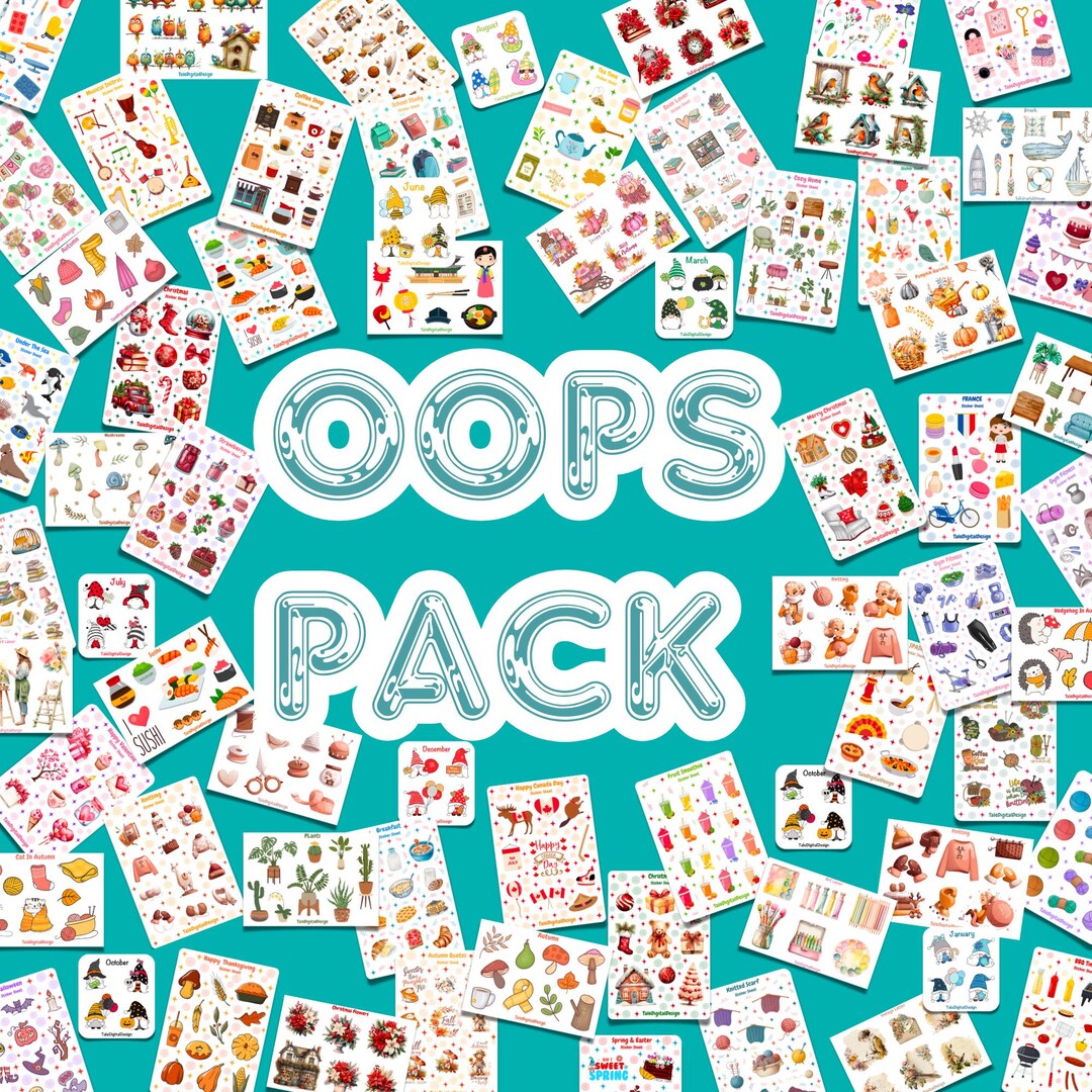 Woops Sticker Pack Oops Pack Random Set of 8 Sticker Sheets Imperfect Mystery Grab Bag ...