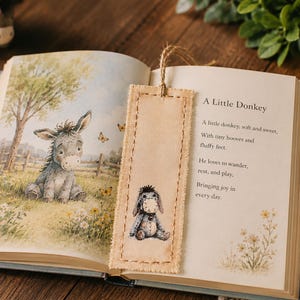 Handmade Donkey Fabric Bookmarks Rustic Tea Stained Repurposed Textile Readers Animal Ladies