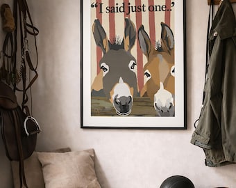 I said Just One Pet Donkey Couple Wall Art, Rustic Farmhouse Print