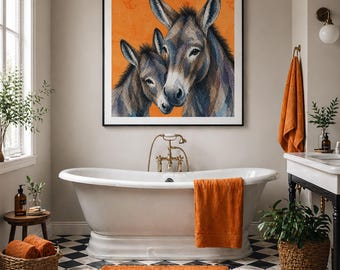 Bold Animal Wall Art Print, Donkey Pair Artwork, Equine Artist Decor, Modern Rustic Unframed