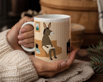 Nordic Sauna Mug Finnish Donkey Coffee Cup Scandinavian Hygge Cabin Decor Cozy Gift