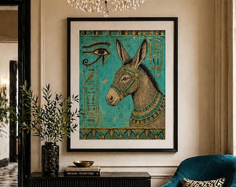 Egyptian Wall Art Donkey Eye Of Horus Turquoise Gold Luxury Home Decor Print