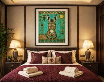 Egyptian Donkey Wall Art Turquoise Gold Eye Horus Luxury Ancient Style Home Decor