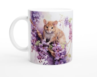 Mouse Watercolour Tea Mug Cottagecore Gift Animal Coffee Cup Nature Lover Floral Mouse Art