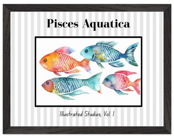 Pisces Aquatica Watercolour Fish Print: Coastal Nautical Gallery Wall Art