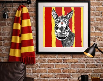 Football Donkey Print, Quirky Animal Wall Art, Hand-Drawn Illustration, Man Cave Decor