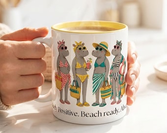 Funny Hippo Mug Beach Animal Fashion Body Positive Gift