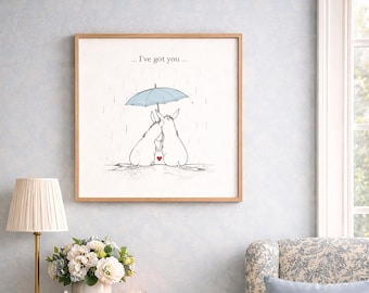 Donkey Love Print: "I've Got You" Quote, Support Gift, Couple Wall Art, Nursery Decor