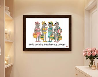 Fashion Hippos Beach Print | Body Positive Animal Wall Art (Digital Download)