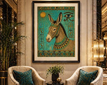 Egyptian Donkey Wall Art Turquoise Gold Eye Horus Ancient Style Luxury Home Decor