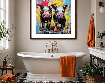 Two Pigs Framed Art Print Contemporary Street Wall Décor