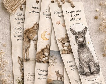 Printable Donkey Bookmark Set of 10, Fundraiser Printable, Thank You Gift Sentimental Quotes,