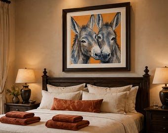 Bold Donkey Wall Art Print Orange Animal Portrait Square Rustic Luxury Home Decor Gift