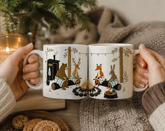 Nordic Sauna Mug Set Scandinavian Animal Coffee Cups Finnish Cabin Gift Cozy Hygge Decor