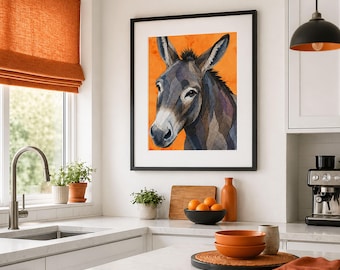 Bold Donkey Portrait Print, Modern Rustic Animal Wall Art (Unframed Poster)