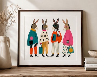 Colourful Donkey Wall Art Fashion Animal Print Modern Scandinavian Nursery Contemporary Illustration