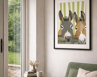 Sage Green Donkey Wall Art, Farmhouse Animal Print, Rustic Kitchen Decor, Country Pet Poster
