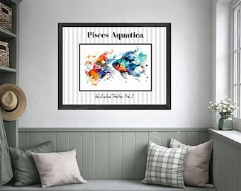 Framed Watercolour Tropical Fish Wall Art Pisces Aquatica Vol 3