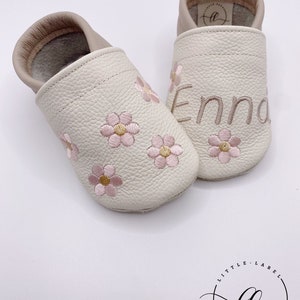 Crawling shoes leather slippers barefoot shoes personalized flowers boho beige baptism gift gift birth baby shower kindergarten