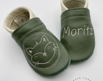 Krabbelschuhe Lederpuschen Barfußschuhe Personalisiert Fuchs Taufgeschenk Geschenk Geburt Babyshower Kindergarten