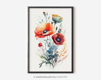 Poppy, Watercolor Flowers, Wall Art Prints, Watercolor, Wall Art, Floral Art Print, Botanical Wall Decor