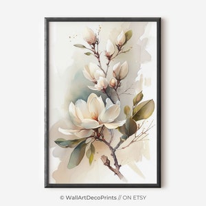 Magnolia blossoms, magnolia branch, watercolor flowers, wall art prints, watercolor, wall art, flower art print, botanical wall decoration
