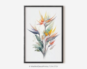 Bouquet of Flowers, Strelitzia, Art Print, Watercolor Flowers, Wall Art Prints, Watercolor, Wall Art, Floral Art Print, Botanical Wall Decor