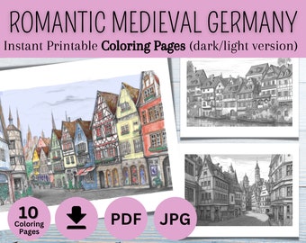 Romantic Germany: 10 PDF Coloring Pages to Download and Print - Discover and color the medieval half-timbered houses of German towns