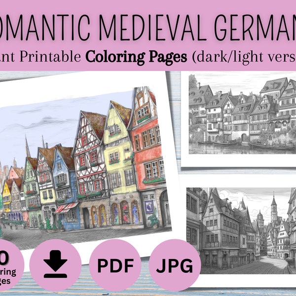 Romantic Germany: 10 PDF Coloring Pages to Download and Print - Discover and color the medieval half-timbered houses of German towns