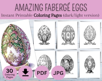 30 huevos encantadores para colorear para adultos - Estilo Fabergé, libro para colorear de Pascua para colorear huevos relajadamente, descarga digital directa