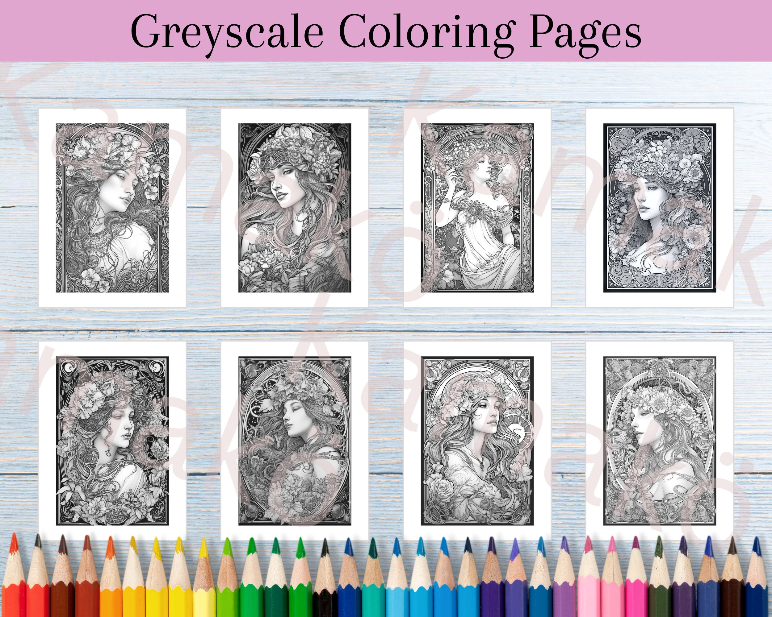 10 Art Nouveau Coloring Pages, Printable Coloring Book, Instant ...