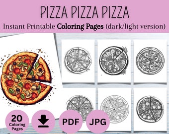 20 Pizzas Coloring Book Pages, Instant Download PDF & JPG