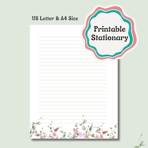 Wildflowers Printable Stationery Lined Paper, Floral Printable Letter Paper, Note Paper, Letter Writing Paper Set, Lined Unlined Stationery